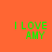 Four quadrants display 'I LOVE AMY' text in green pixelated font on orange, purple, blue, and purple backgrounds.
