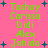 A static image with a bright pink background displays green text listing names in two , surrounded by small blue plus signs
