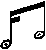 Six black musical eighth notes on a gray background, each with distinct white circular symbols inside their note heads.