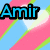 Pixelated text reads "Amir Is Hott" over diagonal pink, blue, and green stripes with white heart shapes.