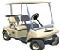 Static pixelated image of a golf cart with four seats, visible steering wheel, and open-top canopy on white background.