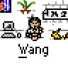 Animated contact sheet of a pixel art character icon with repeated elements including text, plants, and objects arranged in a 3x3 grid across nine frames.