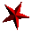 Six red pixelated star icons arranged in two on a gray background, each star showing distinct rotation and perspective variations