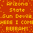 Red background with yellow pixelated text repeating 'Arizona State', 'Sun Devils', 'HERE I COME', 'BEEBAH!!' in a pattern