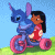 Pixelated cartoon image of Lilo and Stitch riding a pink-tricycle against a blue sky background with green grass, next to a dark green panel displaying "Original Icons .com" in bright green text.