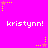 Bright pink background with repeated white text 'kristynn!' and yellow/pink star-shaped pixel art elements.