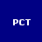 Blue background with white pixelated text 'PCT' centered in the middle.