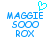 Pixelated blue text reads MAGGIE 5000 ROX with a cyan heart symbol above the first word on white background.