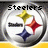 A circular Steelers-themed buddy icon with four colored diamonds and text elements changing across frames.