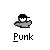 Pixel art character in dark cap and gray shirt with multiple variations of speech bubbles above head, labeled 'Punk' below each frame.