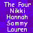 Static pixel art displays text listing four names over a purple gradient background with white lettering.