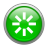 Green circular icon with white starburst symbol at center, pixelated edges, and gray border.