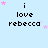 Light blue background with repeated text "i love rebecca" and pink star animations in a