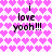 Pixelated text 'i love yoooh!!!' on a pink heart-patterned background with two distinct color variations.