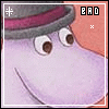 A 100x100 pixel animated buddy icon featuring a purple cartoon character with large eyes and a hat, displayed in two sequential frames showing subtle animation changes.