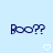 Two identical pixelated blue 'Boo??' text icons with white heart symbols below, displayed side-by-side on a light blue background.