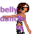 Pixel art character with brown hair and blue eyes in purple outfit, arms extended left-right against white background.