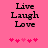 Pink background with black text reading Live Laugh Love and five pink heart symbols below, showing animation changes in the hearts' positions.