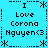 Pixel art icon with cyan background displaying repeated text and symbols in black, arranged symmetrically across four quadrants.