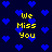 Dark blue background with scattered blue pixel hearts and yellow text reading "We Miss You" in multiple positions.
