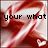 Red satin ribbon with white heart-shaped accents on a light background, displaying pixelated text across four