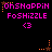 Pixelated text and symbols on black background with pink and orange elements, showing animation changes in star positions.
