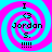 Four identical pixelated icons with cyan and magenta spiral backgrounds, each displaying text "I <3 Jordan S. !!!!" in black pixel font.