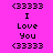 <3333 I Love You text in pixelated font on pink background with cyan highlight
