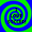 Four identical spiral patterns with blue and green colors, each containing the text "I LOVE SOCCER!" in black pixelated font.