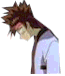 Pixelated anime-style character with spiky brown hair and red headband, wearing white jacket over dark shirt, shown in two distinct poses across six