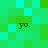 Pixelated green and cyan background with four identical dark text elements reading 'yo.' positioned at top-left, top-right, bottom-left, and bottom-right corners