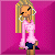 Pixelated cartoon woman with blonde hair, pink top, dark shorts, and hoop earrings stands against a magenta background; text reads "Dumb Dumb Blonde" in pixel font.