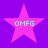 Four identical pink stars with cyan text on a purple background, arranged in a
