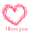 Four 48x48 pixel animated frames arranged in a 2x2 contact sheet showing heart-shaped icons with "I love you" text, each frame displaying slight variations in the heart outline and letter coloring.