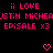 Pixelated pink text and heart symbols on a black background, with repeated phrases and partial names.