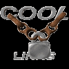 Animated sequence of a metallic padlock with brown chain links, transitioning between open and closed states beneath 'COOL' text on black background.