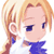 Pixelated 50x50 AIM buddy icon showing a blonde anime-style character with blue eyes and a blue outfit, holding a brown staff-like object against a white background.
