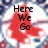 Red baseball team logo with text 'Here We Go' and 'Red Sox' on a patterned background.