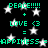 Black background with white stars and green pixelated text displaying 'PEACE!!!!', 'LOVE <3', '=', and 'HAPPINESS' in a repeating pattern.