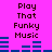 Pixelated text "Play That Funky Music" on bright pink background with blue audio equalizer bars, two identical static frames side-by-side.
