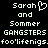 Pixelated text displays 'Sarah and Somer GANGSTERS foo'lifenigs.foo'lifenigs.' with a heart symbol replacing 'and' in the left section.