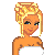 Pixelated cartoon woman with blonde hair in a bun, wearing white top and black shorts, standing on orange skin-toned legs.