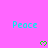 A static image with a bright pink background displays the word 'Peace' in cyan text and green pixelated hearts below each instance of the word.