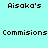 Pixelated text 'Aisaka's' and 'Commissions' on cyan background with green rectangular overlays in a