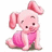 Pixelated pink piglet in a seated pose with large ears and a bow, next to green background text reading 'awww how cute!' in black block letters.