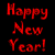 Animated 'Happy New Year!' text with color variations and a vertical '2005' sequence on black background.