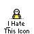 Pixelated character in yellow shirt with white head, repeatedly displaying 'I Hate This Icon' text beneath each frame's animation variations.