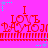 A vibrant pink background features repeated red text reading "I LOVE" above a of small blue stars and dotted lines