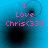 Blue background with pink text reading "I Love Chris(333)" and a black circular blur effect that shifts position across frames.