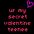 Pixelated pink text on black background with a purple heart symbol above the text.